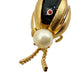 vintage black red & gold Beetle Bug BROOCH insect jewelry pin faux pearl