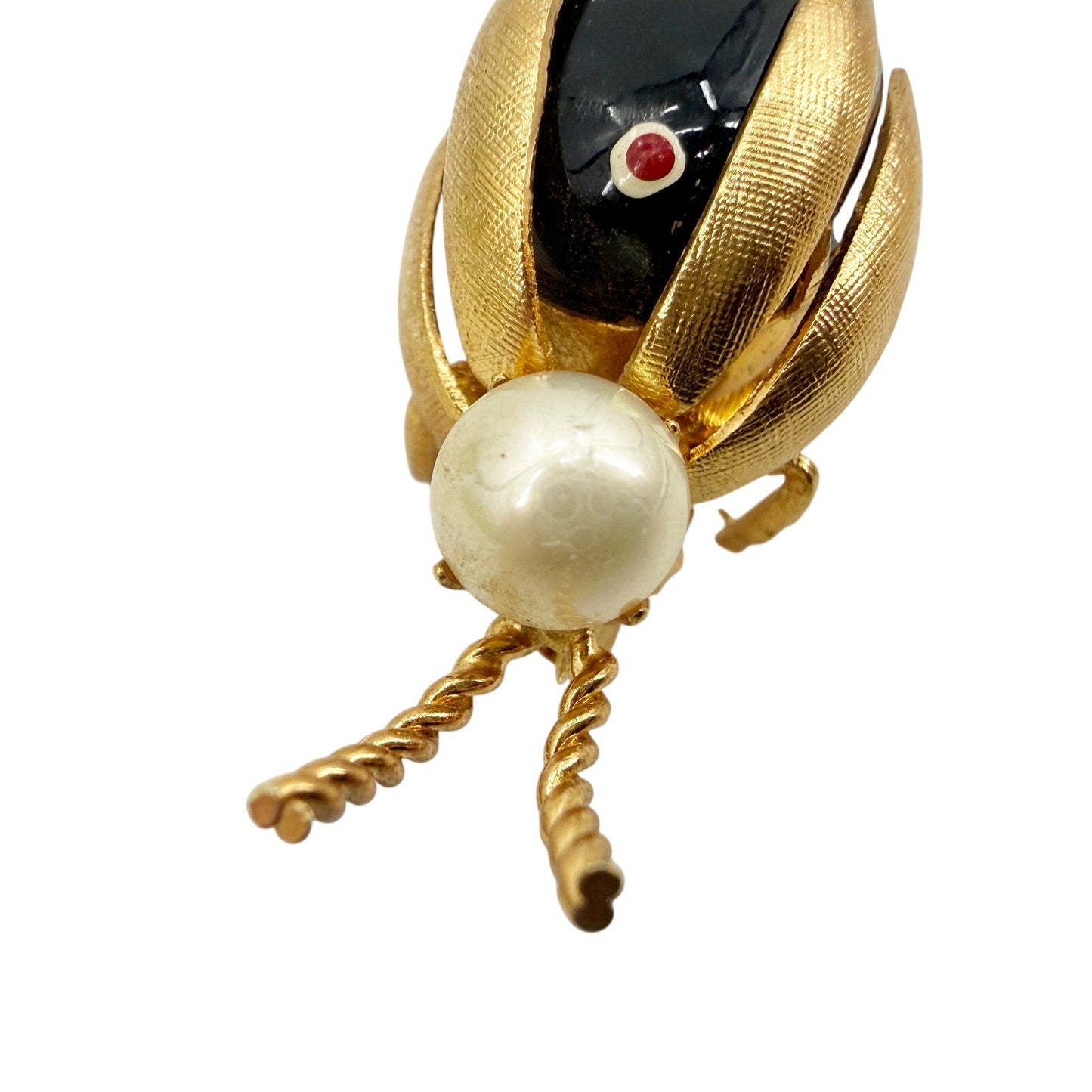 vintage black red & gold Beetle Bug BROOCH insect jewelry pin faux pearl