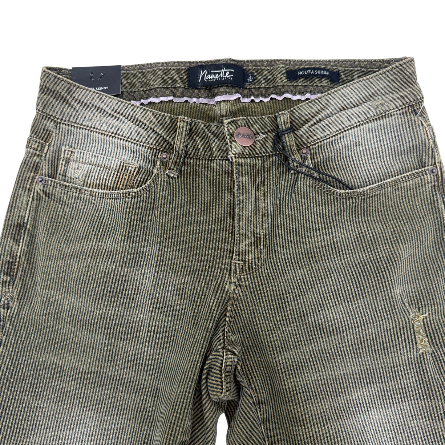 Nanette Lepore olive green black striped Jeans Nolita Skinny pants women's 2 new