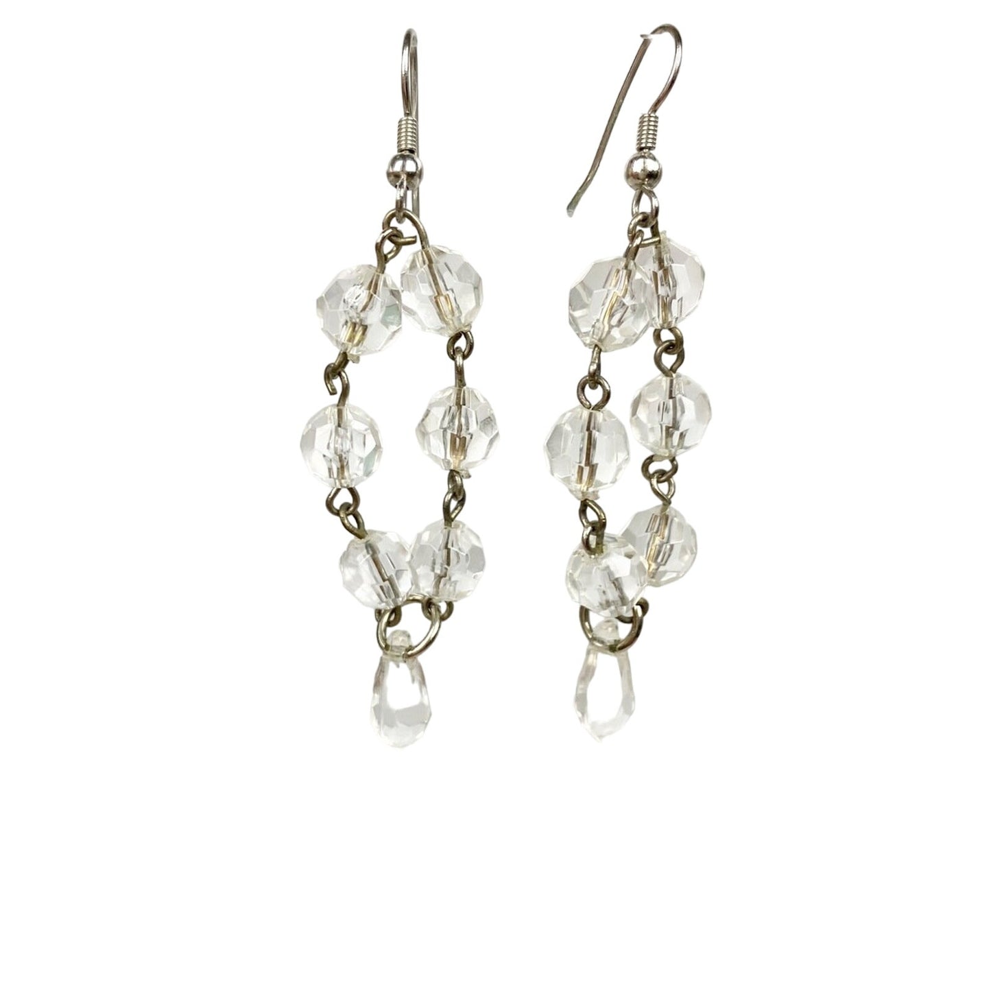 2.5" long dangling clear colorless beaded EARRINGS fashion jewelry