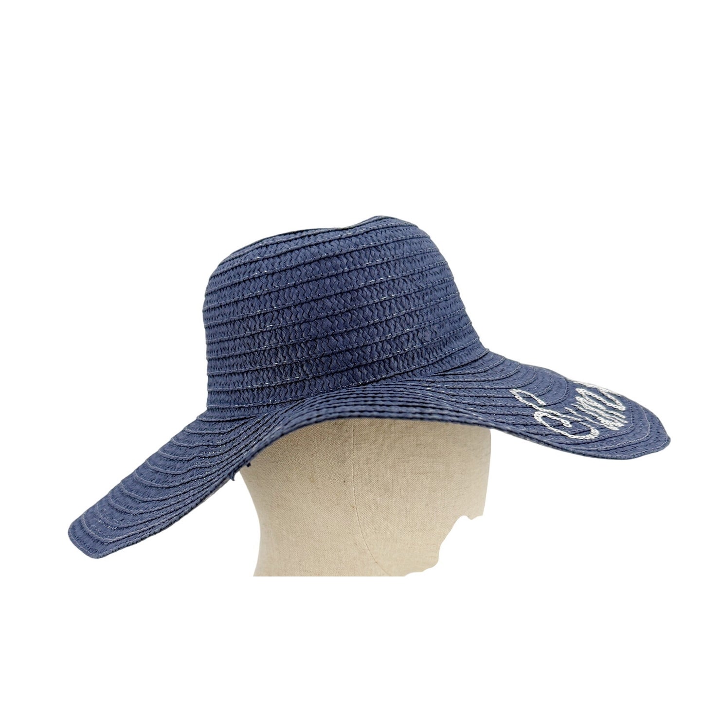 navy blue SUMMER silver sequins Floppy straw sun Hat beach shade coastal casual