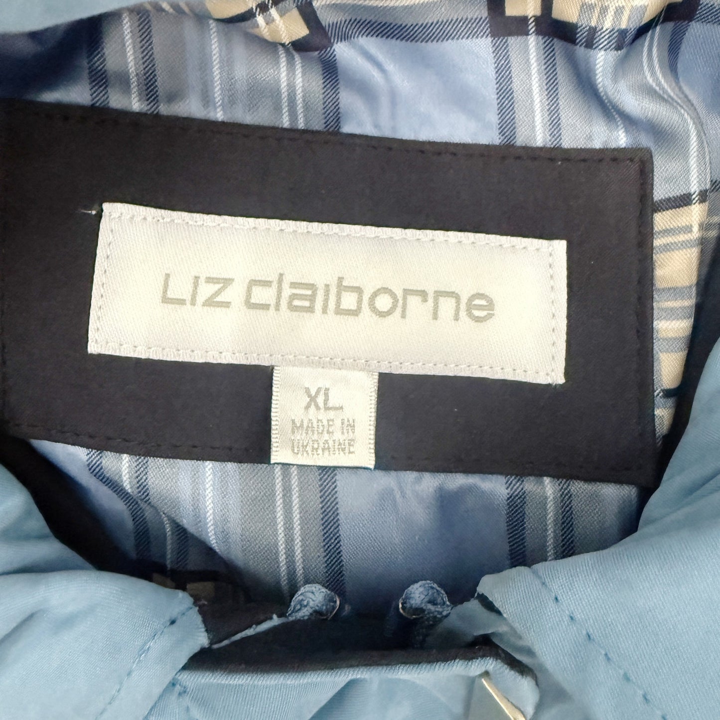 Liz Claiborne long blue Jacket women's XL removable hood fall spring outerwear