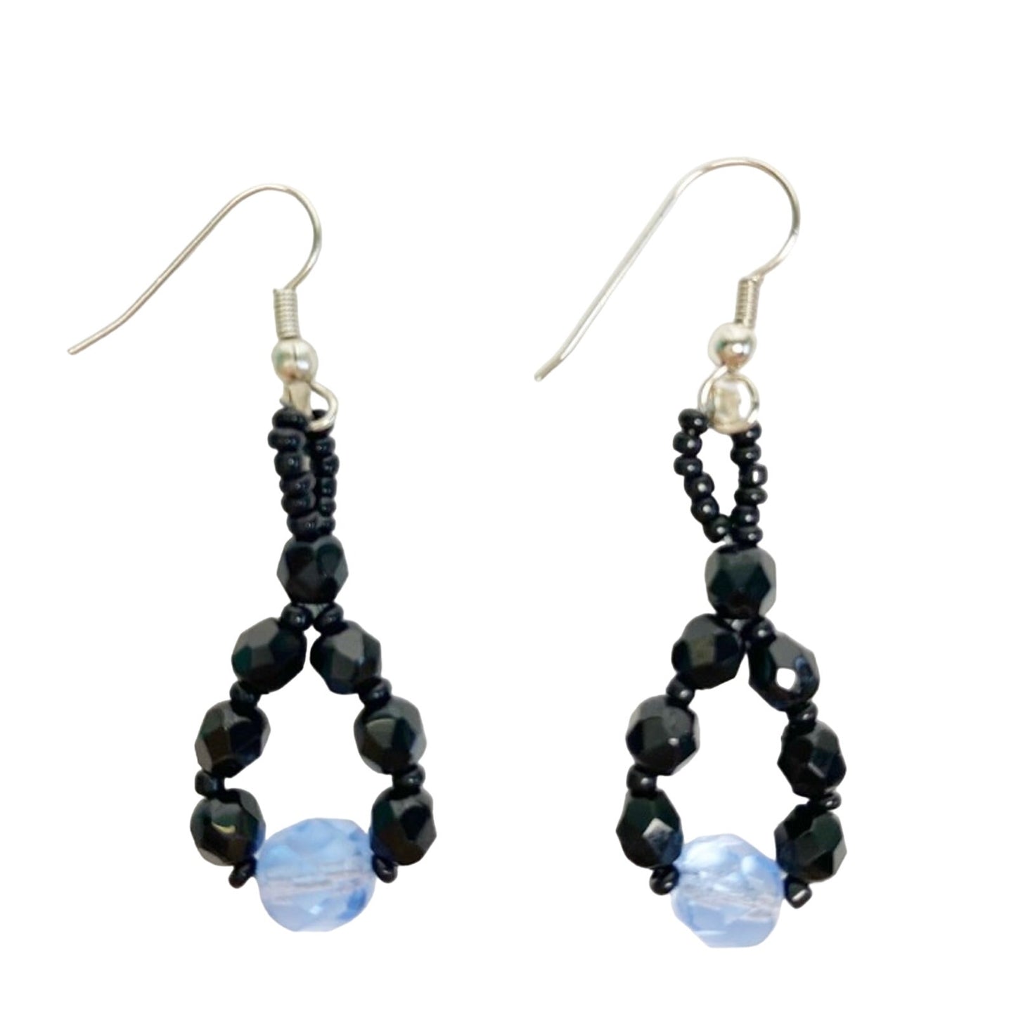 handmade black & blue beaded EARRINGS jewelry NEW vintage beads