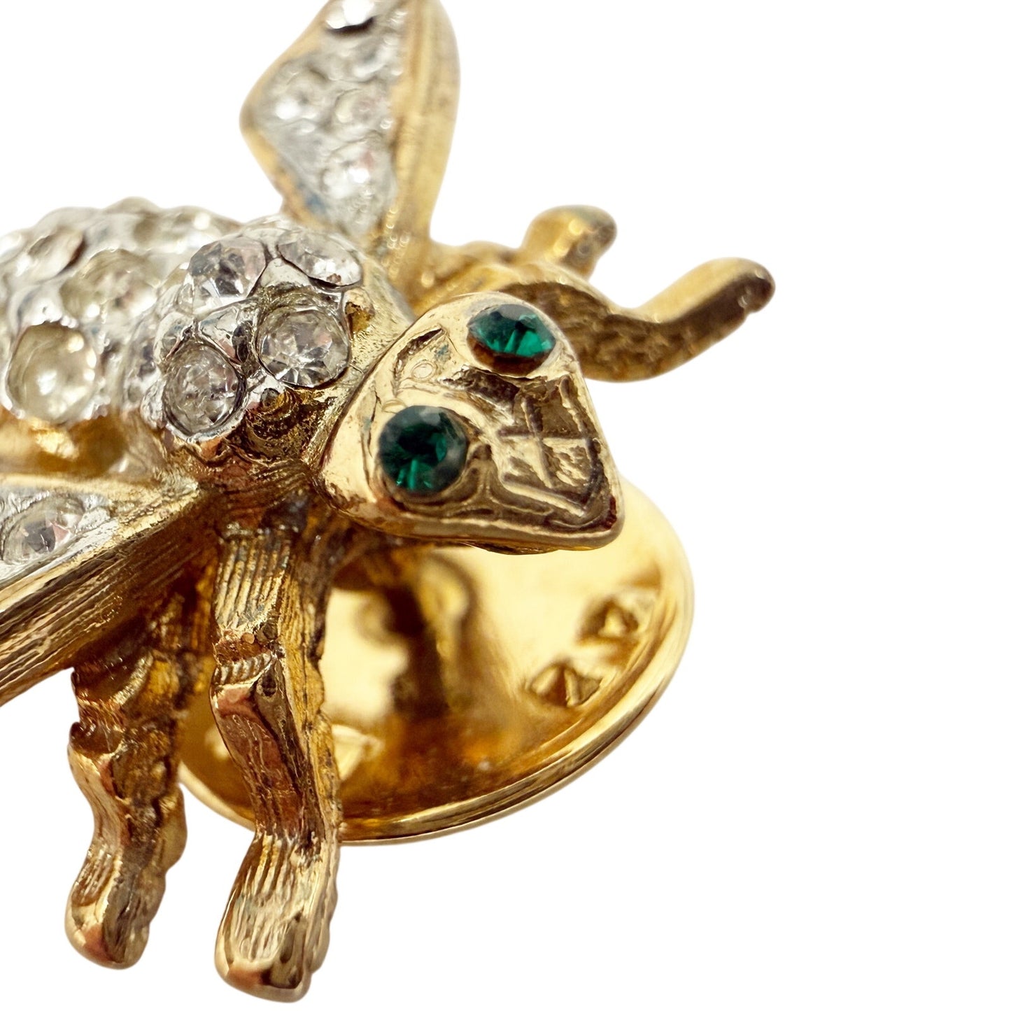 vintage rhinestones & gold tone metal Bee Lapel Pin insect jewelry Ballou Reg'd