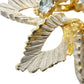 vintage gold grayish white baby blue rhinestones Leaf BROOCH floral jewelry pin