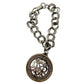 vintage double curb link chain Charm Bracelet silver tone metal large medallion