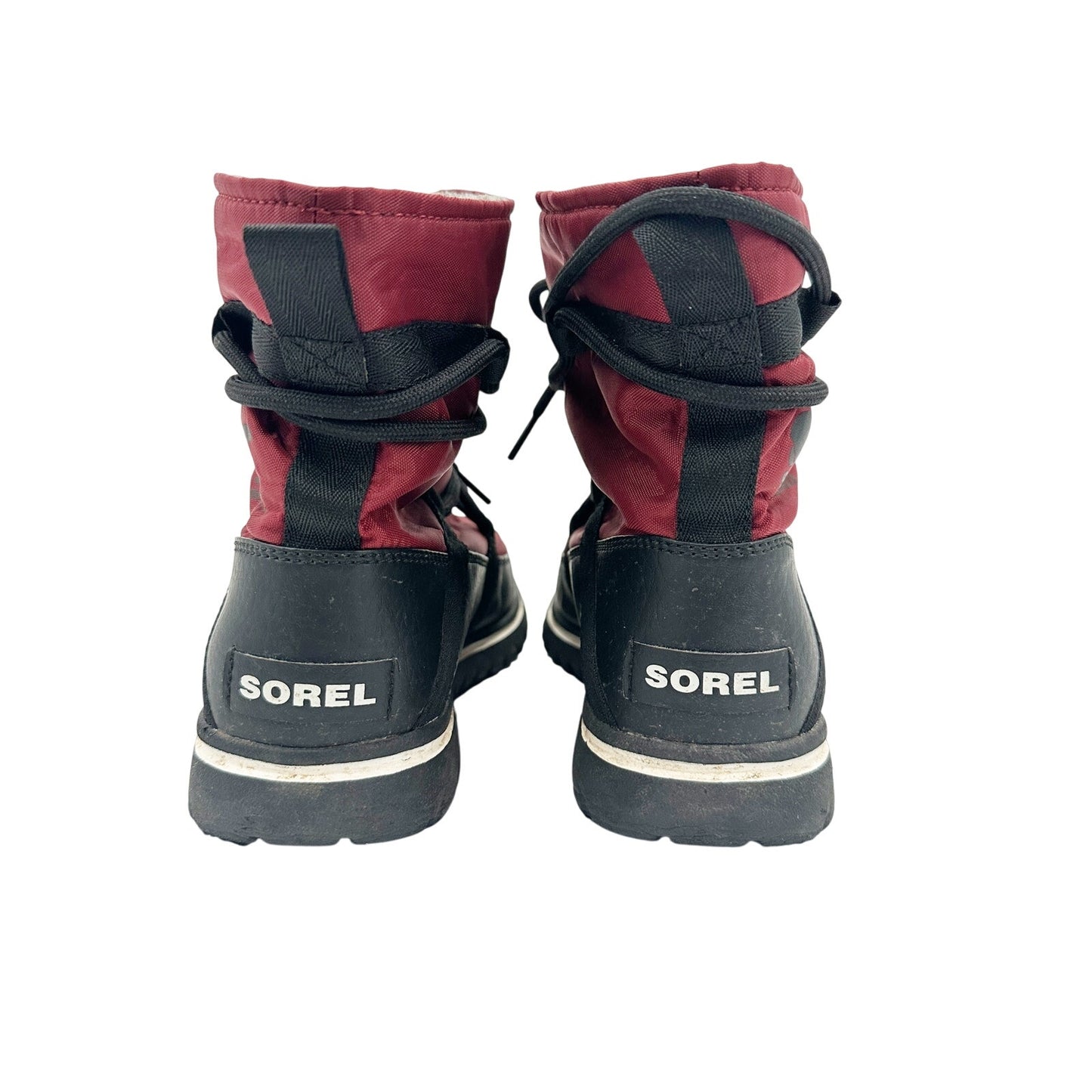 Sorel red & black Ankle Winter Boots women's 7 waterproof slip-on shoes w/ tie