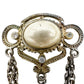 vintage silver metal rhinestones faux pearls BROOCH chain jewelry pin