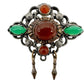 vintage orange green & silver BROOCH jewelry pin