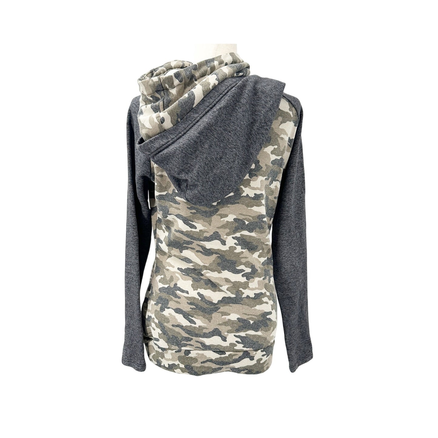 Ampersand Avenue dark gray & camo Double Hooded Sweatshirt Top MEDIUM hoodie