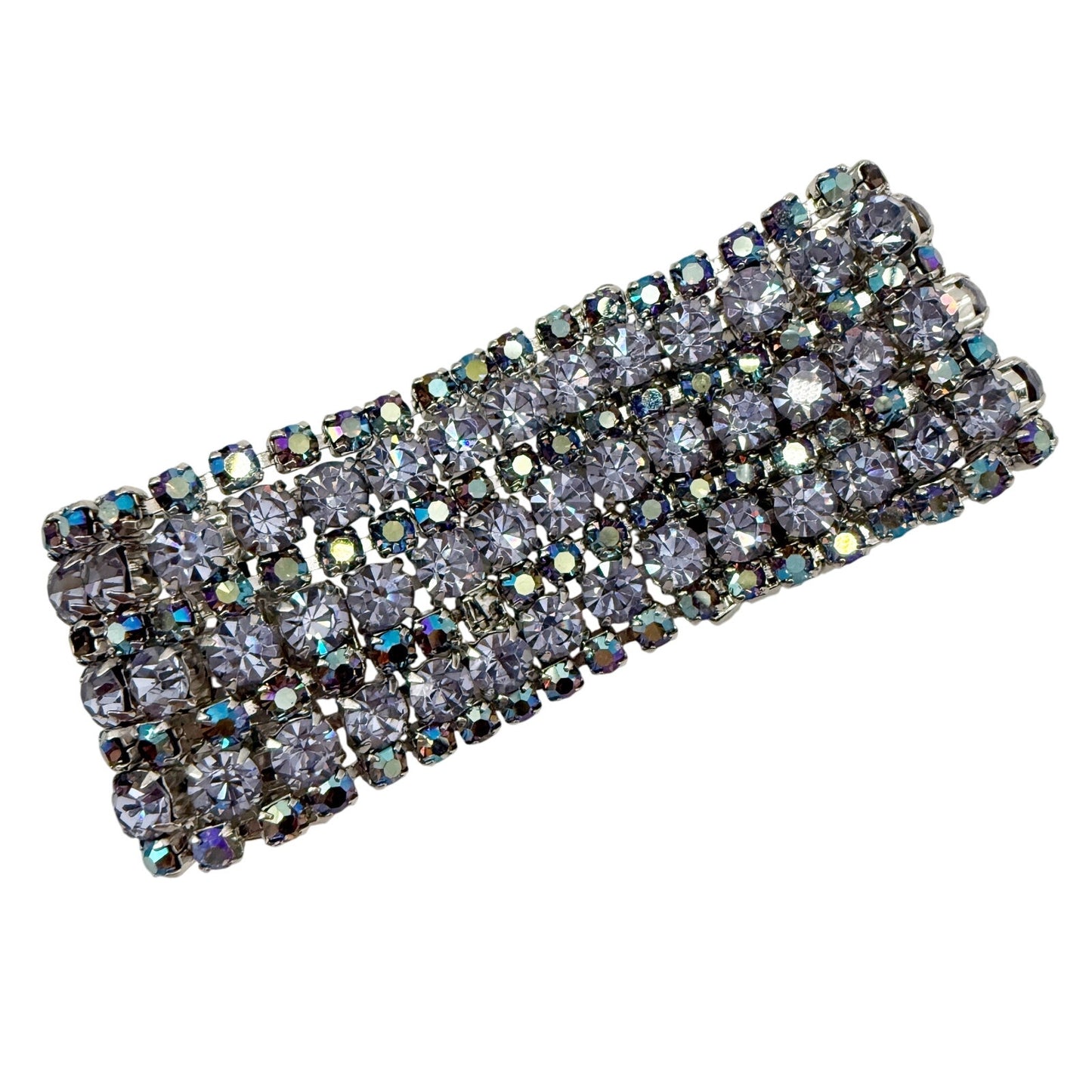 vintage 1.5" wide Rhinestone Bracelet blue iridescent stones women's jewely