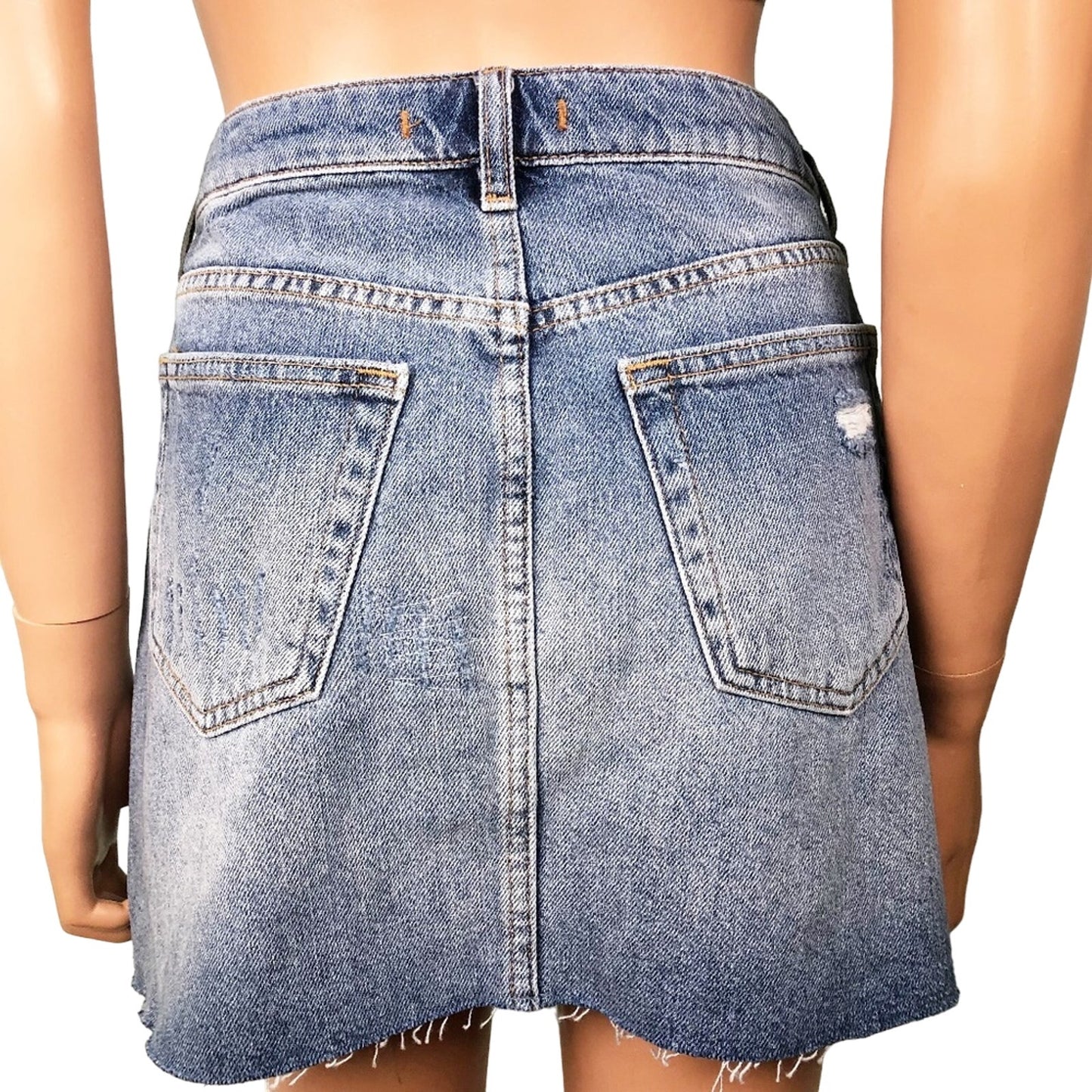 We the Free People blue denim short SKIRT distressed mini size 27 new $60