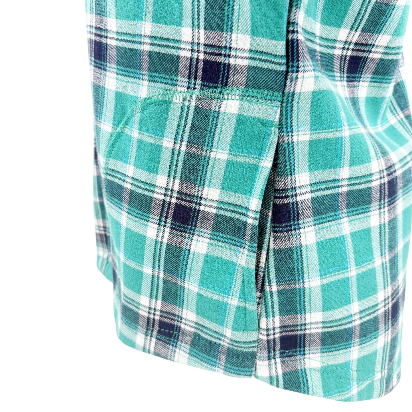 Orvis turquoise & blue plaid Flannel Lined Shirt Jacket women's SMALL snap front