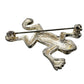 vintage silver tone metal Frog clear rhinestone eyes BROOCH jewelry pin