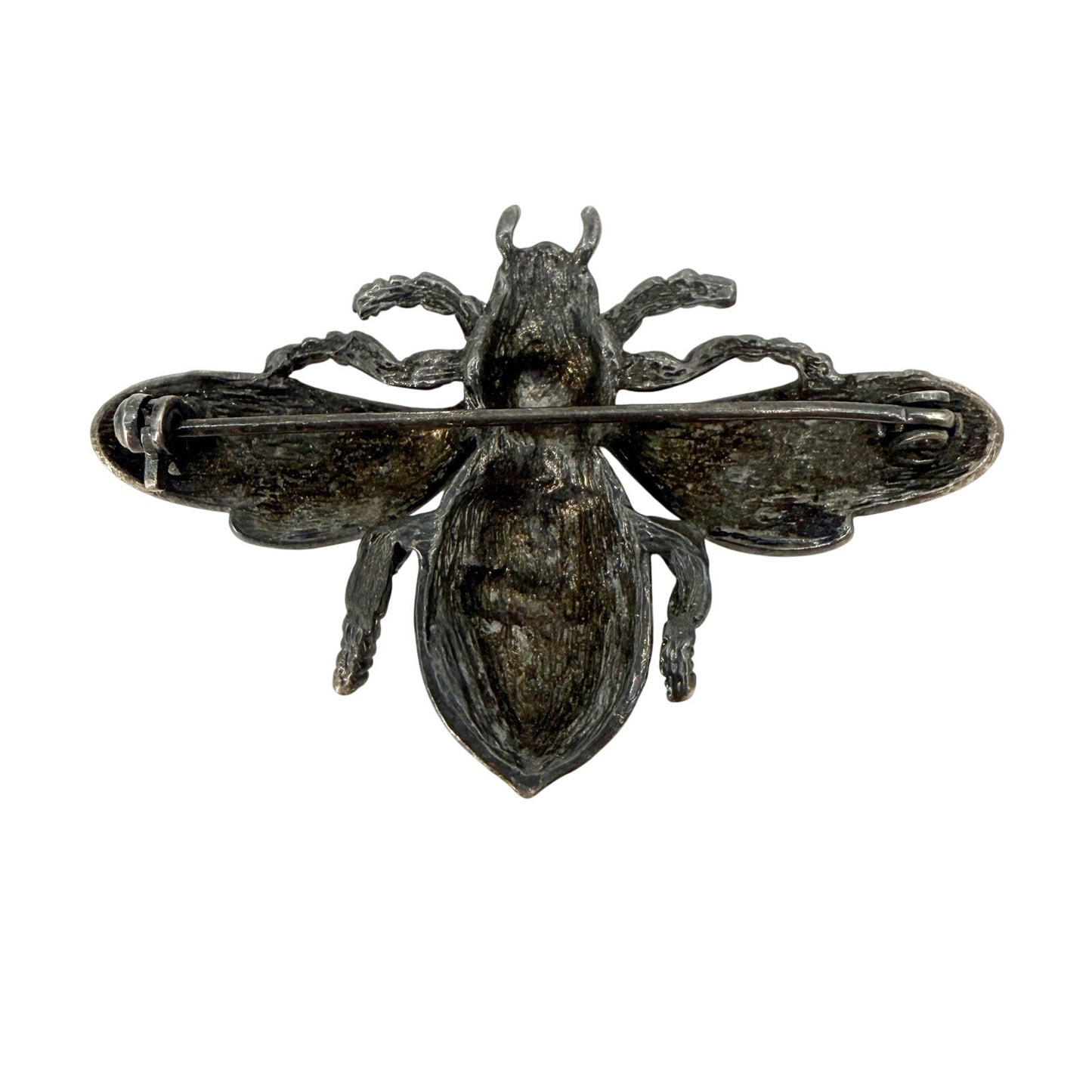 vintage black & silver Bumblebee BROOCH insect jewelry pin clear rhinestones