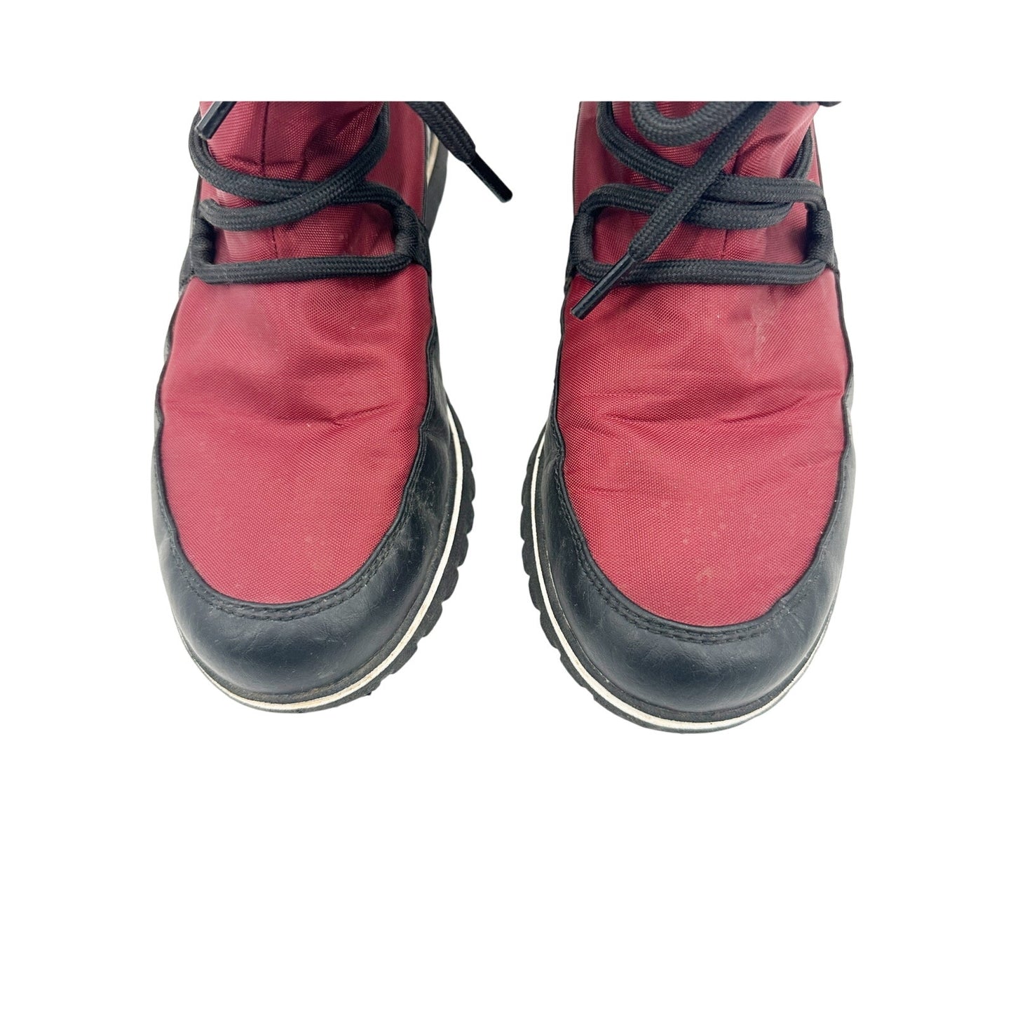 Sorel red & black Ankle Winter Boots women's 7 waterproof slip-on shoes w/ tie