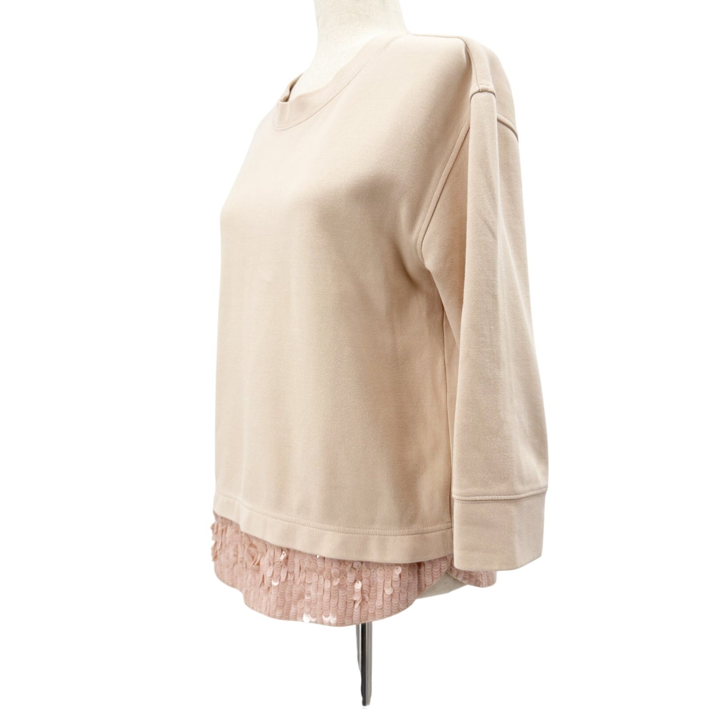 J.Crew pale pink opaque sequins hem Top women's SMALL sweatshirt 3/4 sleeves
