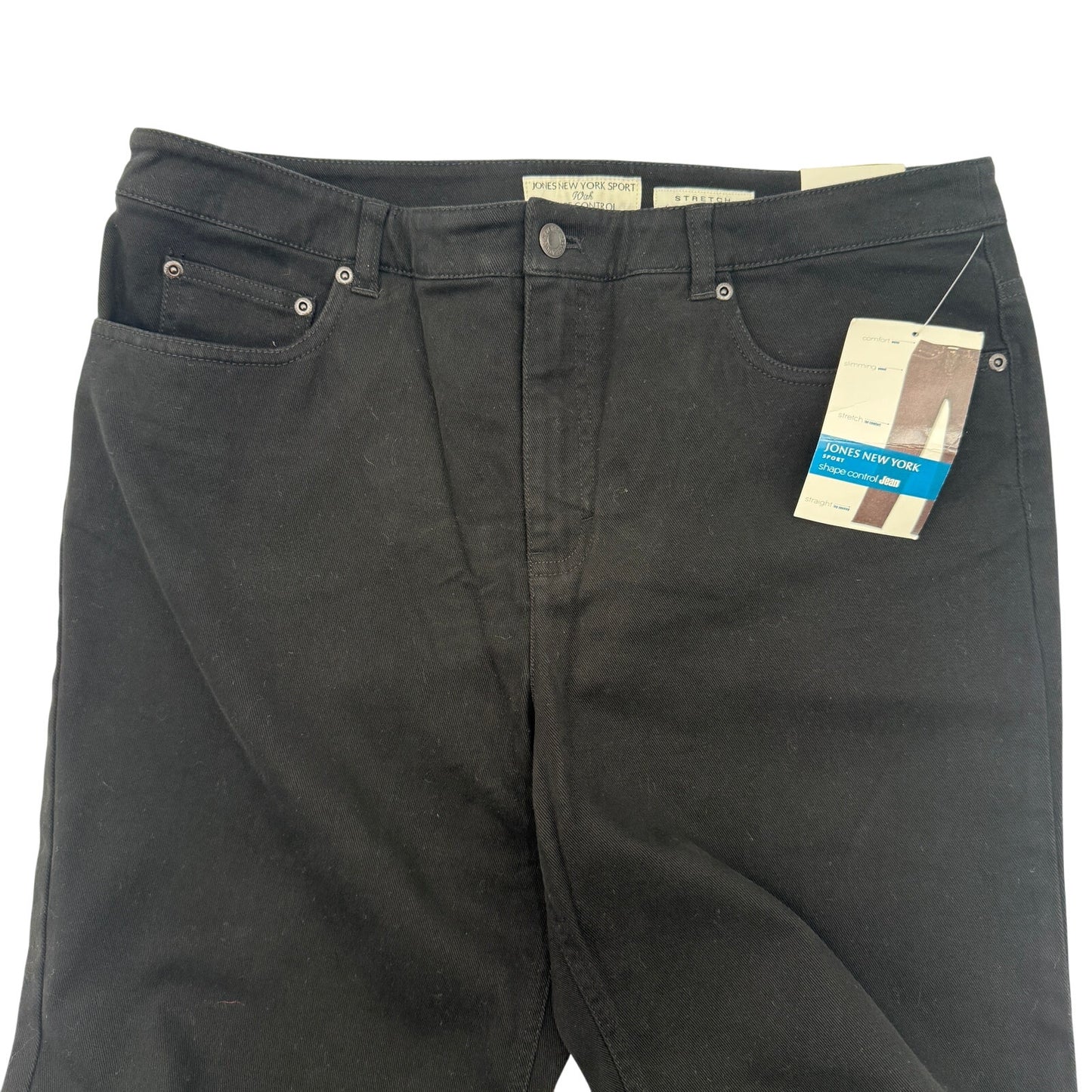 Jones New York black Shape Control denim Jeans women's 14 straight leg pants NEW