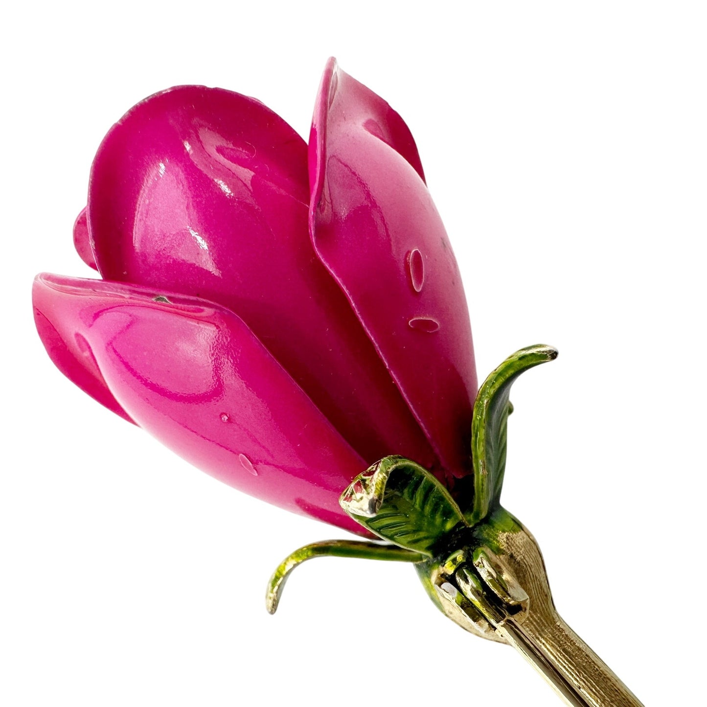 vintage enamel hot pink metal flower BROOCH floral jewelry pin