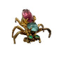 vintage antique gold metal Bug BROOCH insect jewelry pin pink blue rhinestones