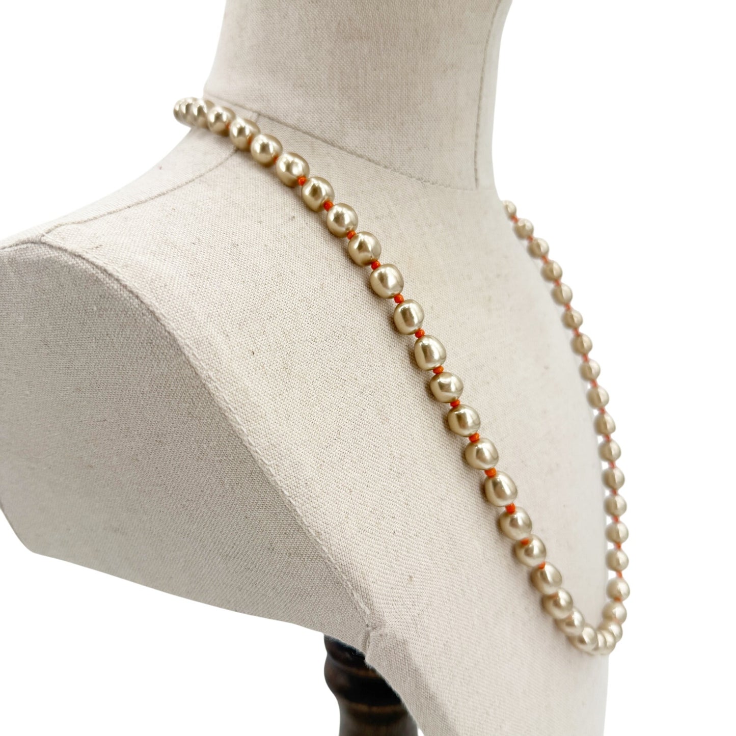 vintage strand gold & orange beads Beaded Necklace costume jewelry