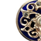vintage blue & gold BROOCH round jewelry rhinestone pin