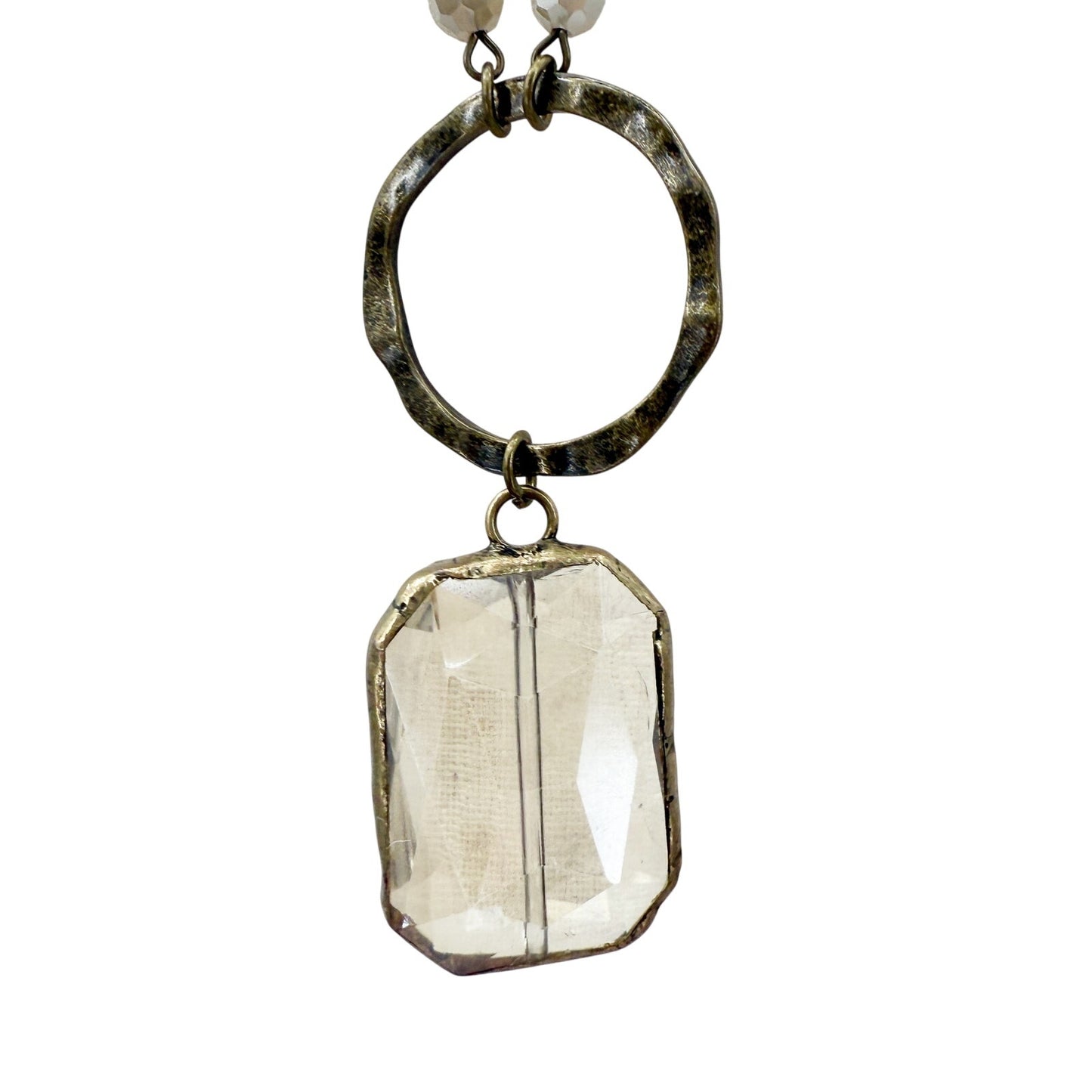 antique gold metal chain link Beaded Necklace iridescent beads fashion jewelry