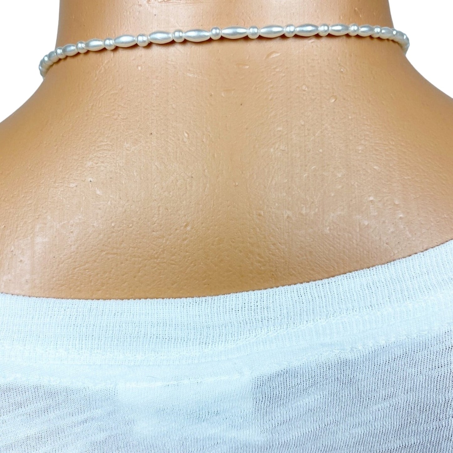 vintage faux pearl red stone 28" beaded strand tassel NECKLACE costume jewelry