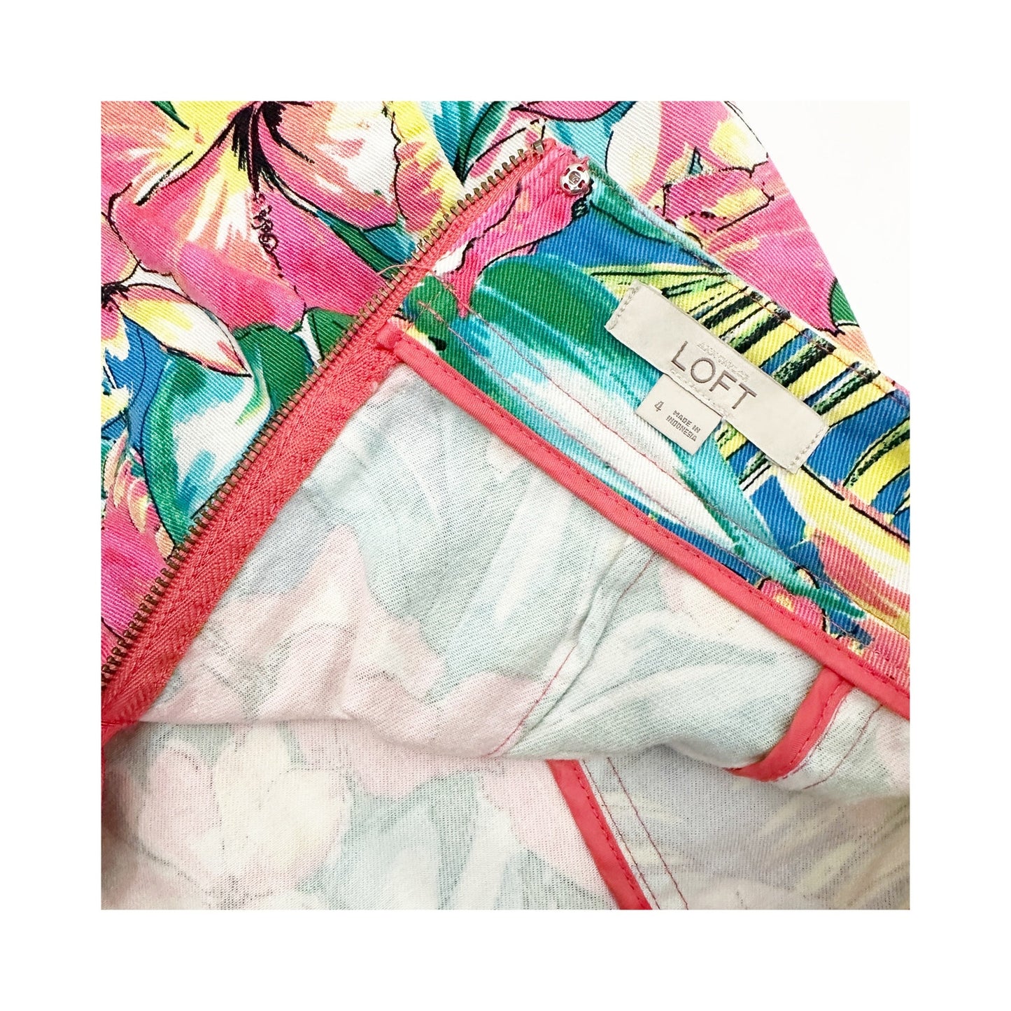 LOFT tropical floral Pencil straight Skirt women's 4 small pink yellow blue