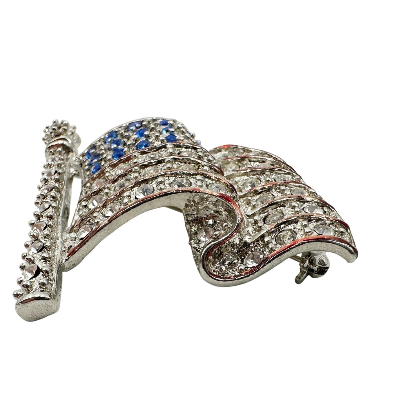 vintage American Flag blue & silver rhinestones BROOCH patriotic jewelry pin