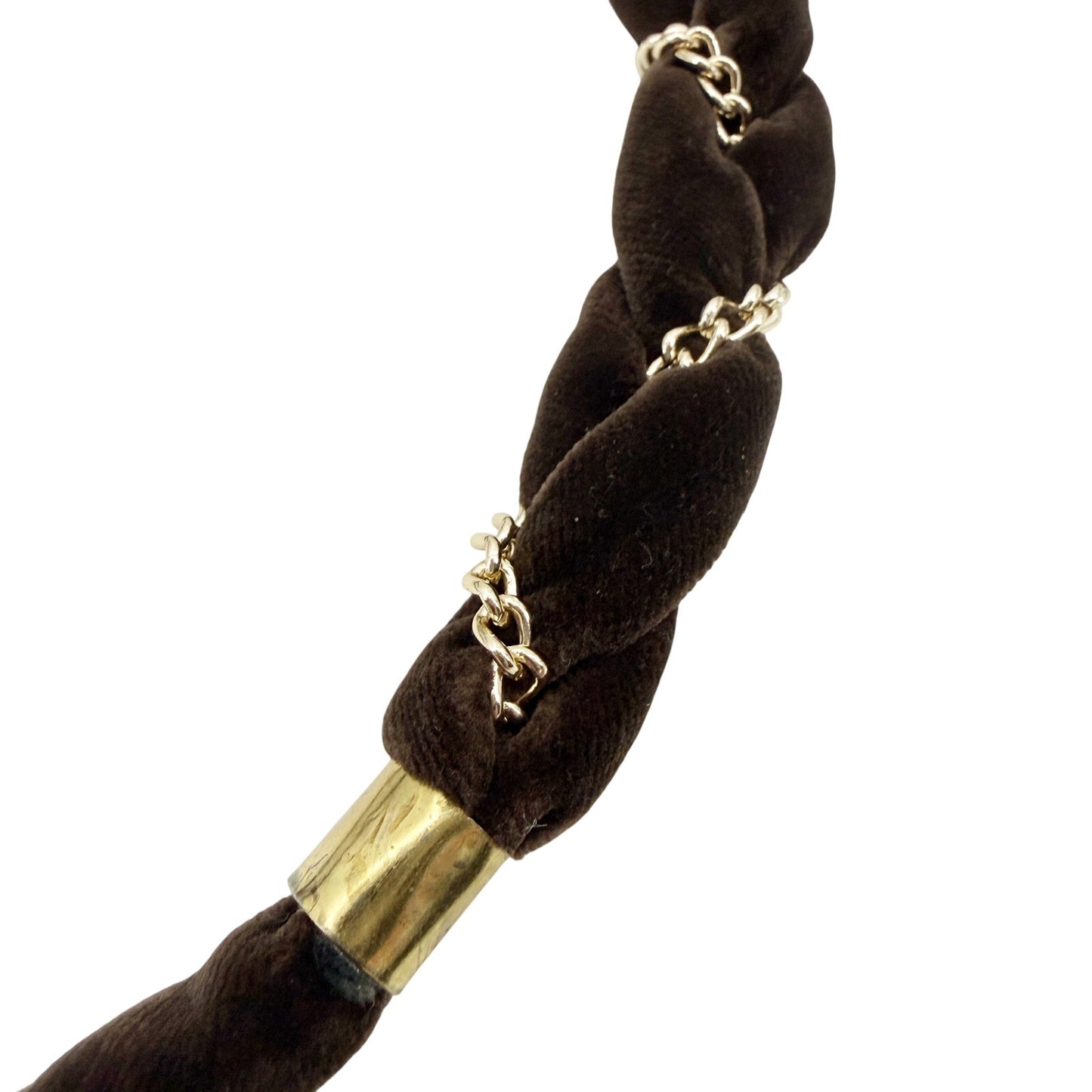 vintage braided brown velvet rope & gold chain Self Tie Belt 68" long accessory