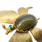 vintage gold & brown stone body Butterfly BROOCH insect jewelry pin green gems