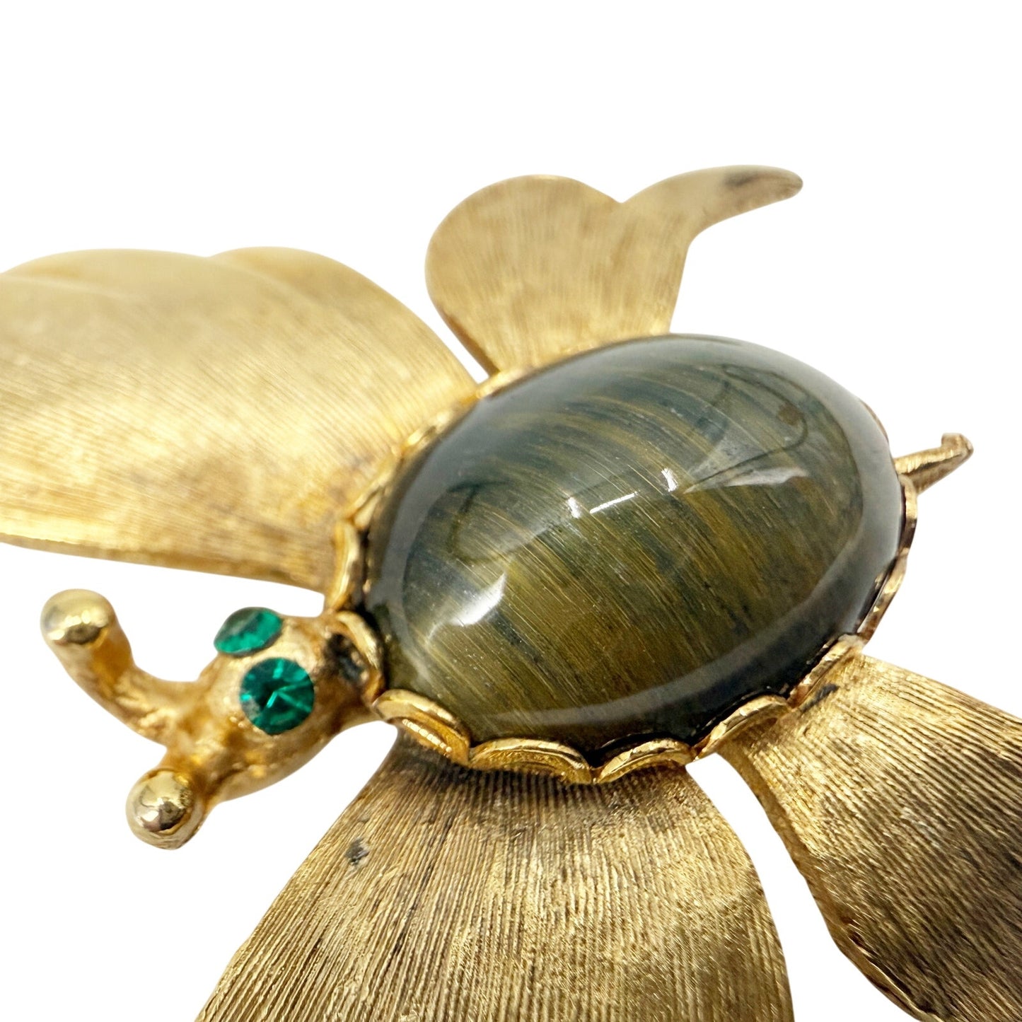 vintage gold & brown stone body Butterfly BROOCH insect jewelry pin green gems