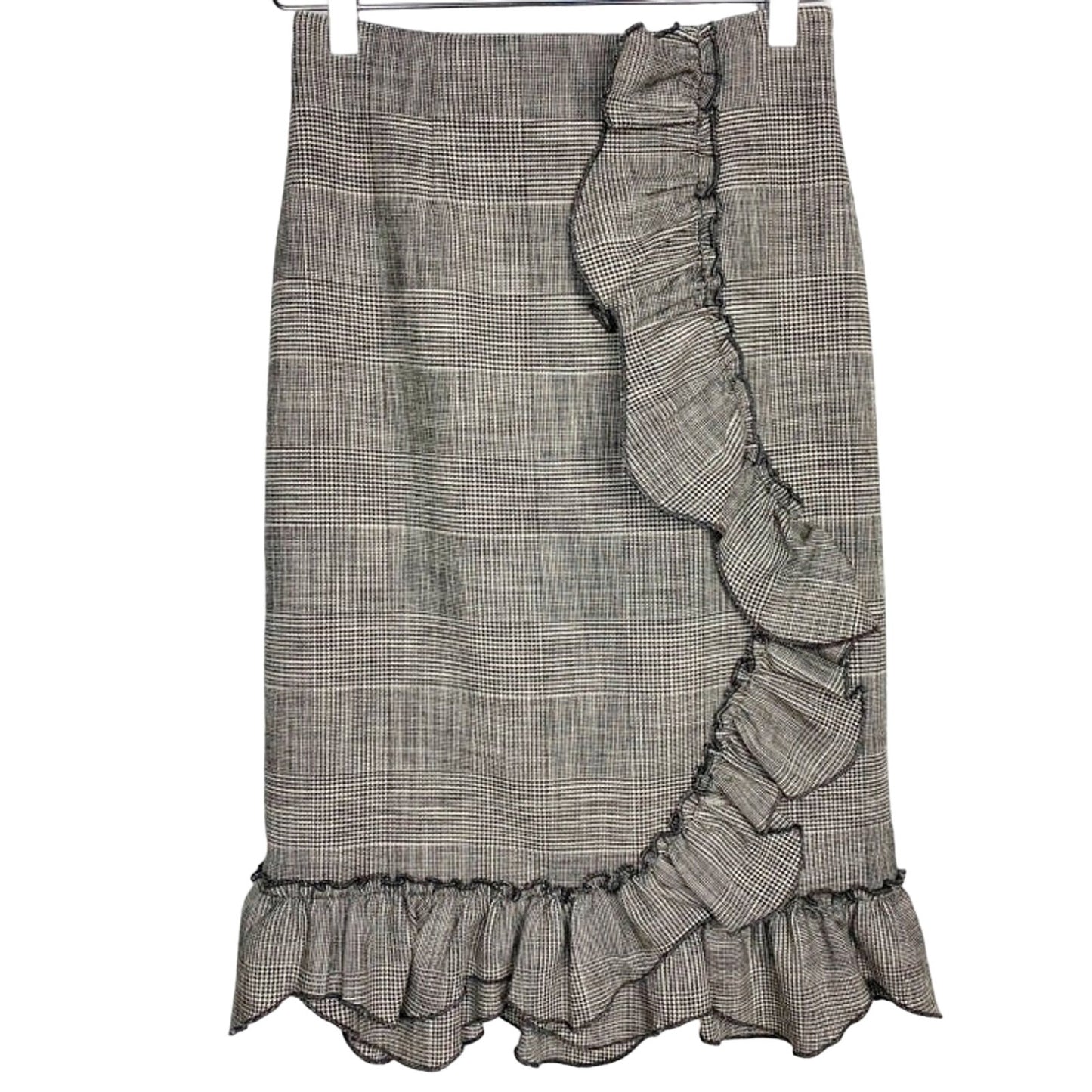 Rebecca Taylor black & white Plaid Ruffle pencil Skirt menswear size 0 new $395