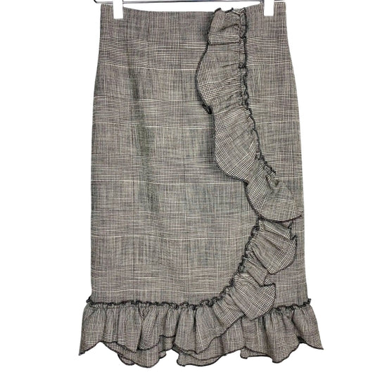 Rebecca Taylor black & white Plaid Ruffle pencil Skirt menswear size 0 new $395