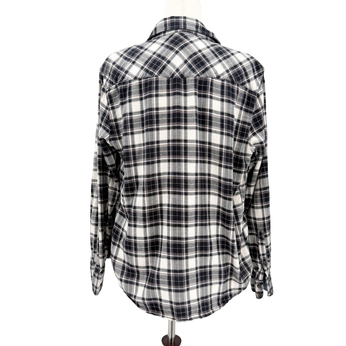 JACHS Girlfriend black white Bea Light Flannel Plaid Snap Front Shirt MEDIUM top
