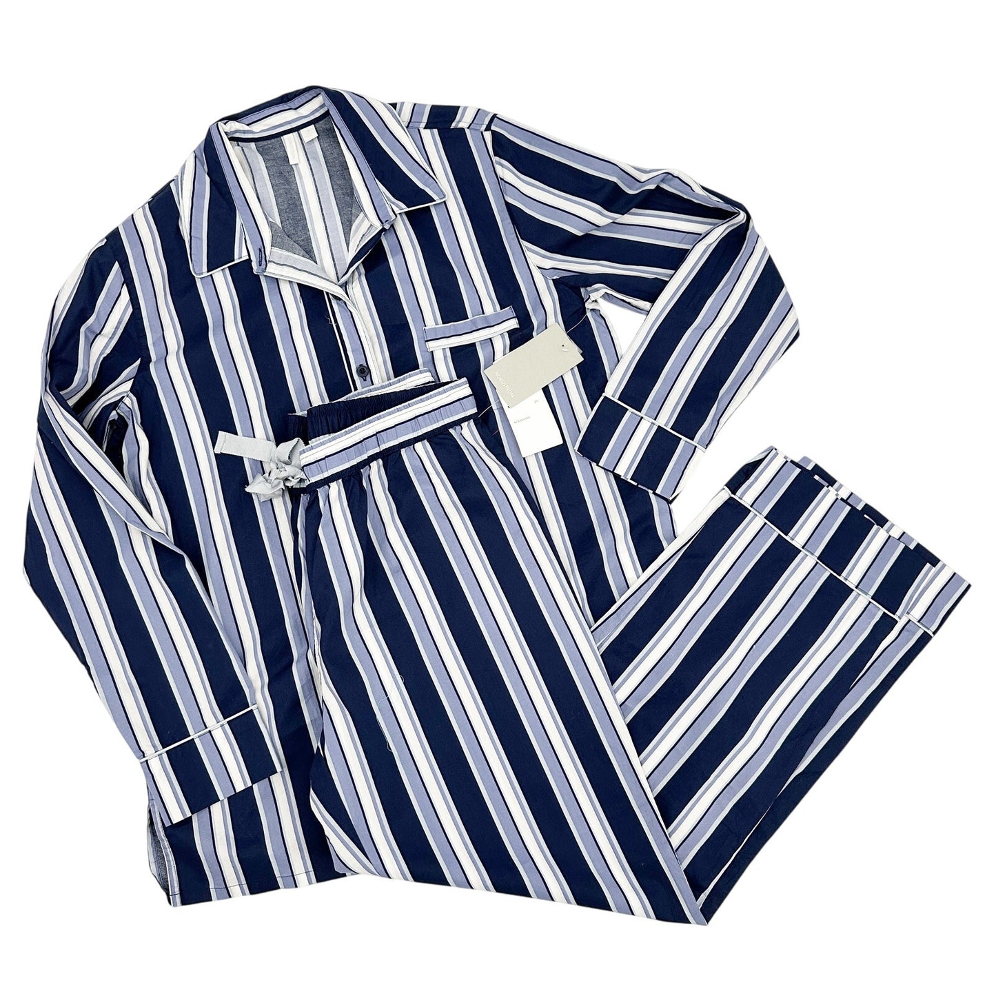 NEW blue & white striped Pajamas Set shirt long pants Nordstrom women's MEDIUM