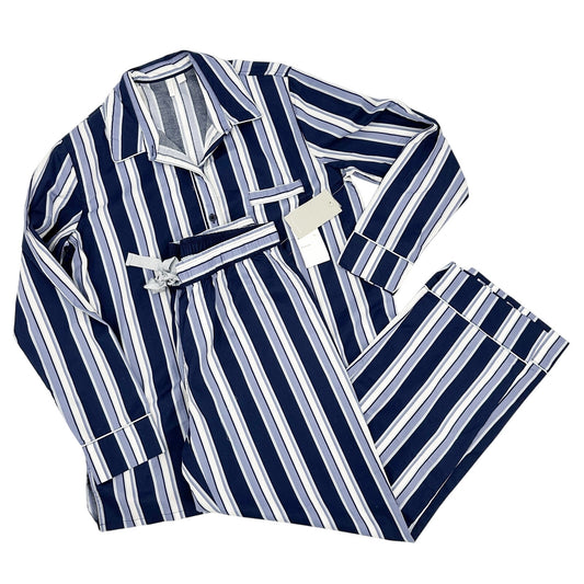 NEW blue & white striped Pajamas Set shirt long pants Nordstrom women's MEDIUM
