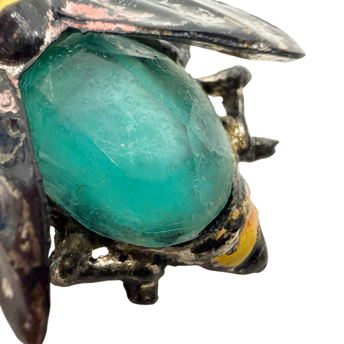 vintage black plastic Flying Insect turquoise stone BROOCH jewelry pin enamel