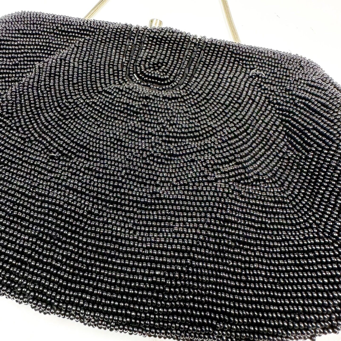 vintage black beaded Evening Chain Clutch Bag handbag purse made in Japan