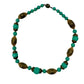 vintage antique gold metal & glass turquoise green beads Necklace foxtail chain