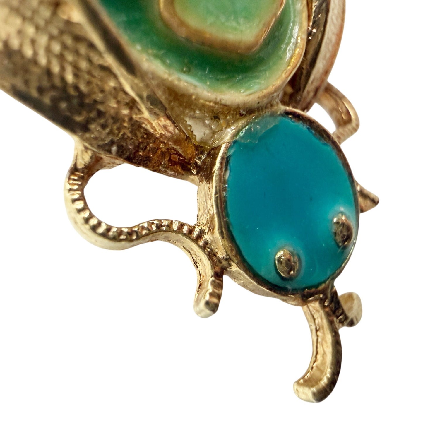 vintage blue green enamel gold filigree Bug BROOCH insect costume jewelry pin