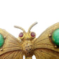 vintage gold green cabochon stones Butterfly BROOCH insect jewelry pin red gems
