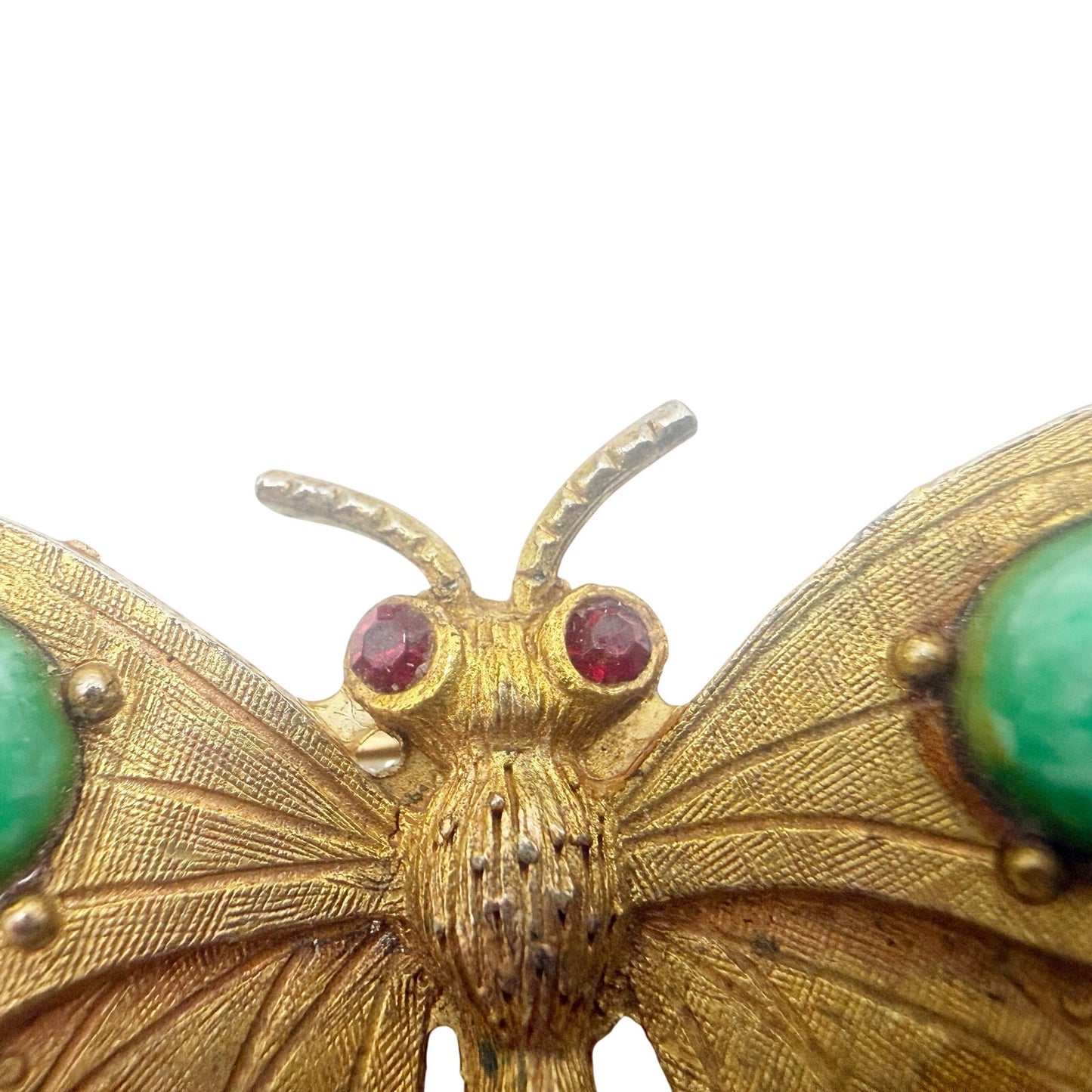 vintage gold green cabochon stones Butterfly BROOCH insect jewelry pin red gems
