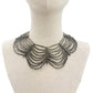 vintage scalloped silver metal Bib Necklace costume jewelry capsule beads