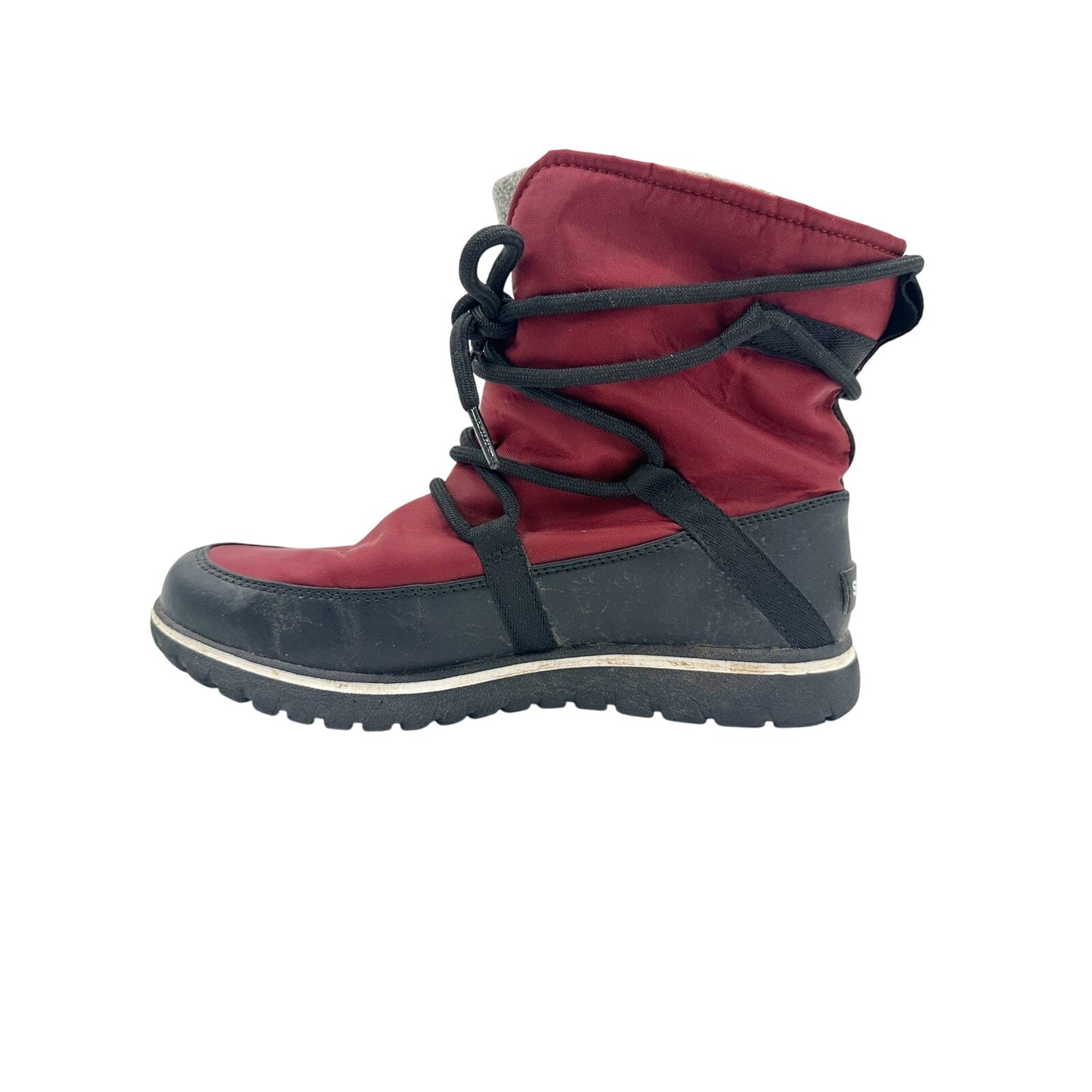 Sorel red & black Ankle Winter Boots women's 7 waterproof slip-on shoes w/ tie