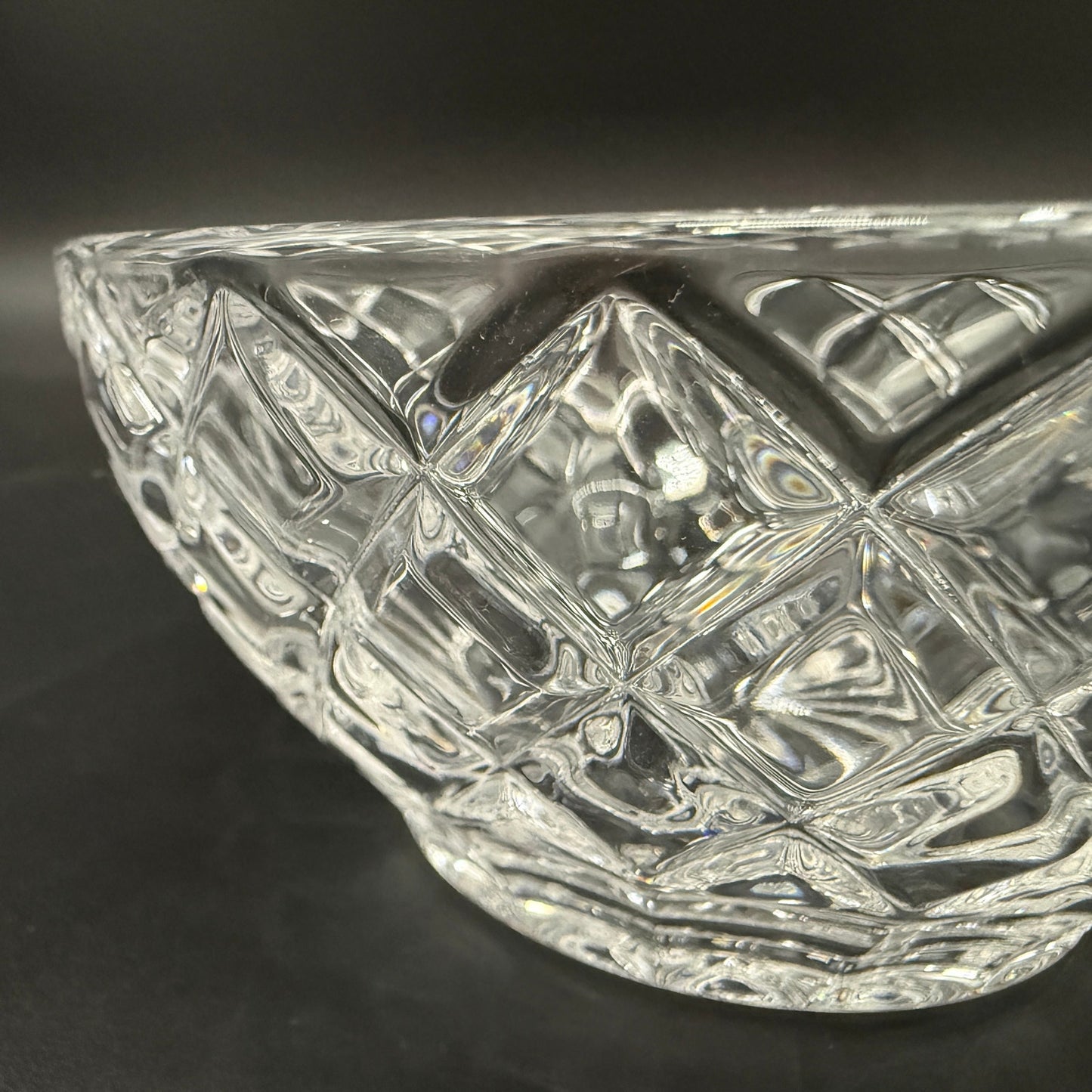 vintage Lenox criss cross cut Diamond 5" Round Bowl clear crystal glass giftware
