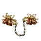 vintage pair red gold Bees bugs attached chain BROOCH insect costume jewelry pin