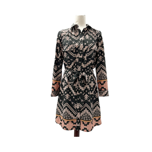 Collective Concepts black gray pink Shirt Dress geometric women's SMALL tie belt