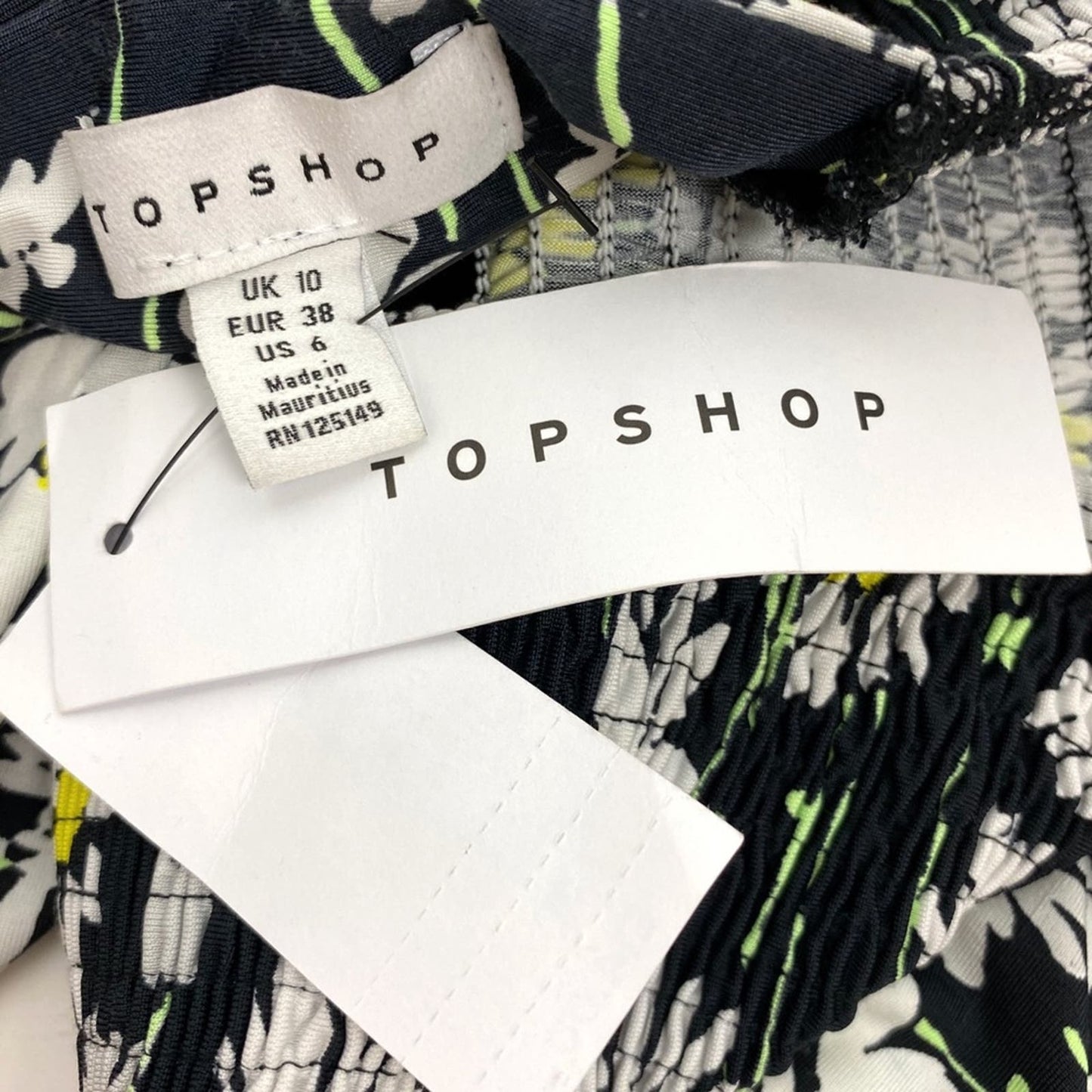 TOPSHOP black yellow white Shirred Floral Print Bandeau TOP size 6 small NWT $26